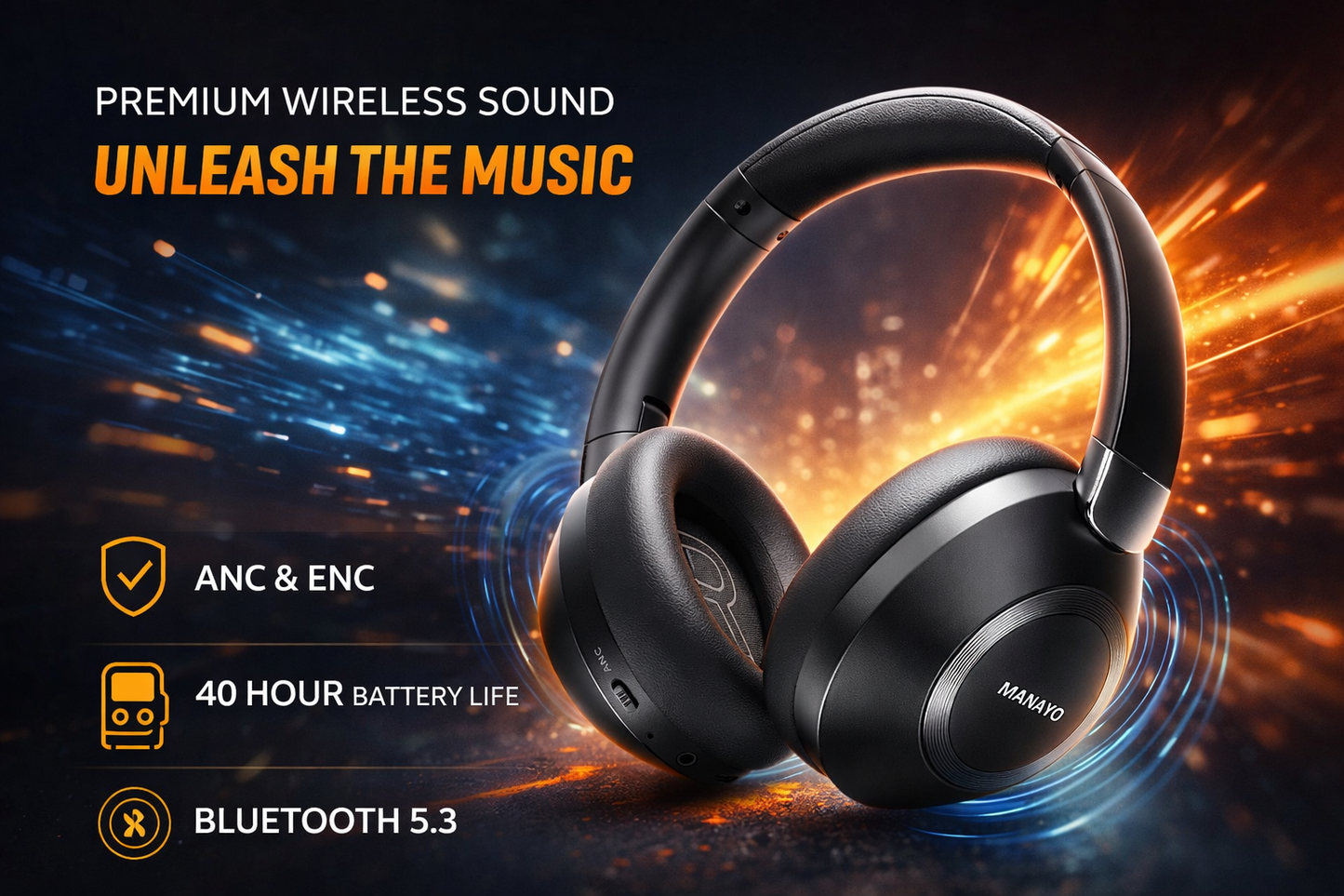 ClearSound 80H Active Noise Cancelling Bluetooth Headphones