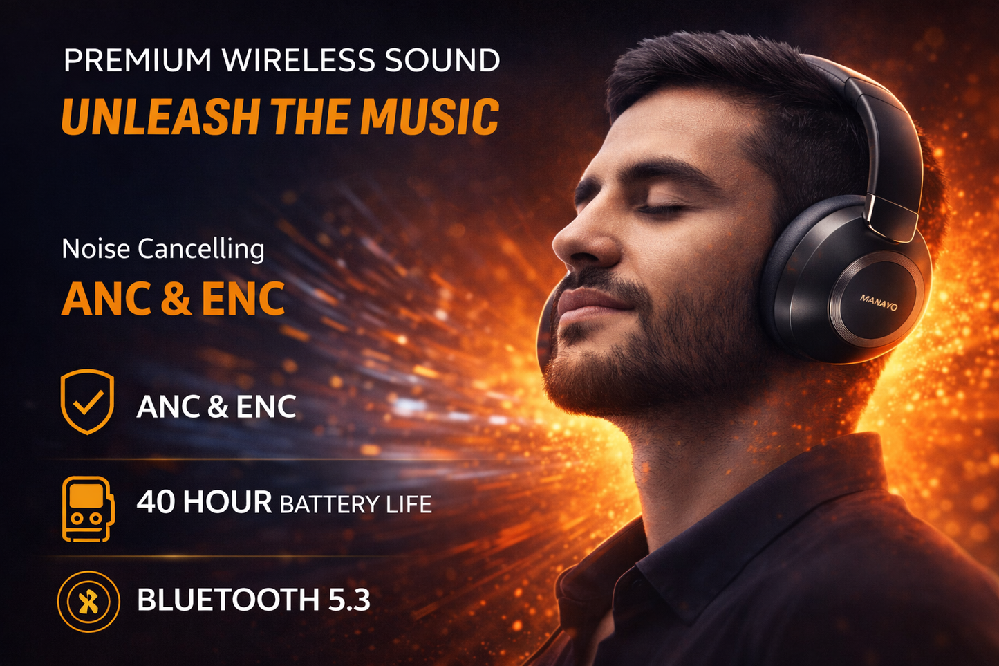 ClearSound 80H Active Noise Cancelling Bluetooth Headphones