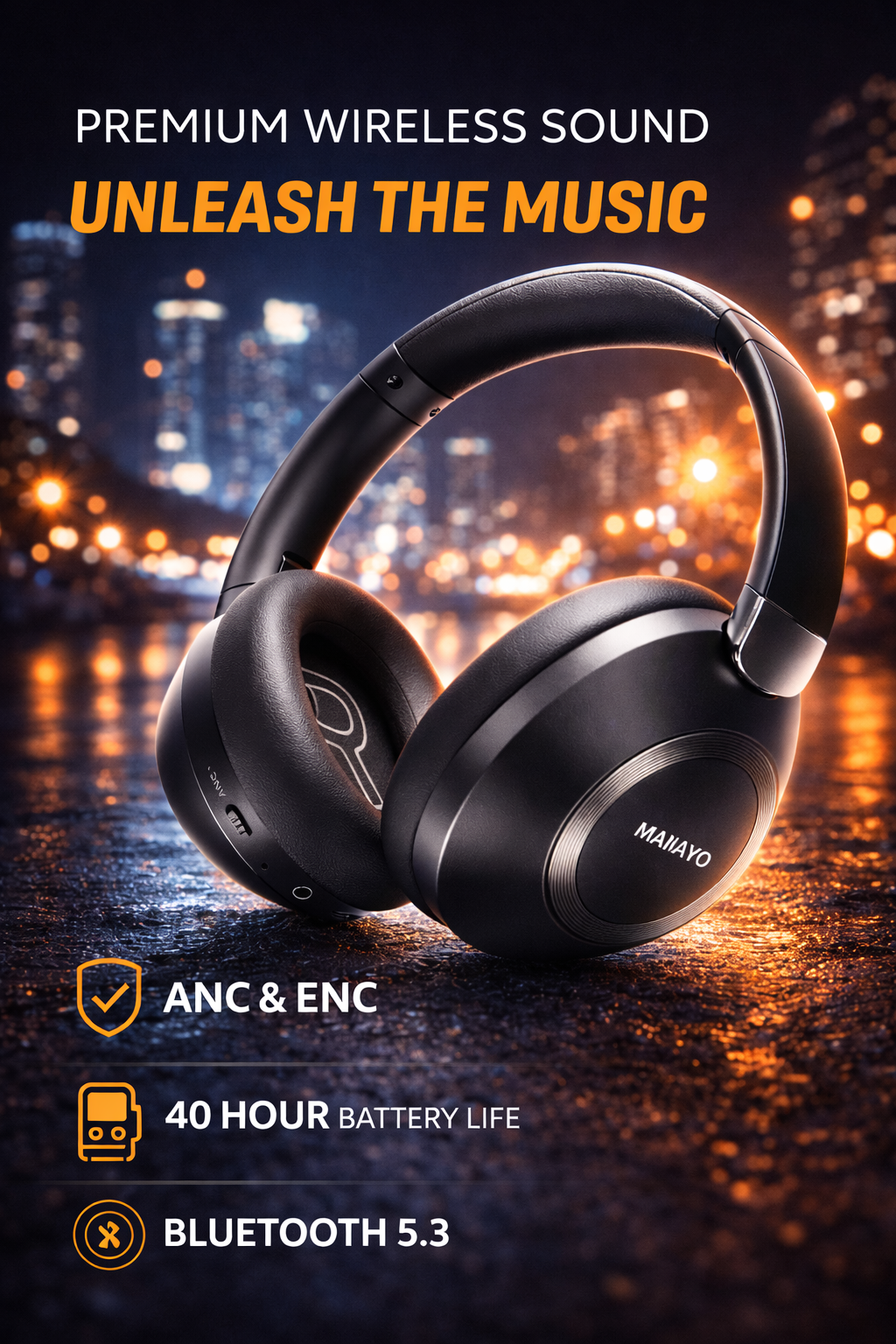 ClearSound 80H Active Noise Cancelling Bluetooth Headphones